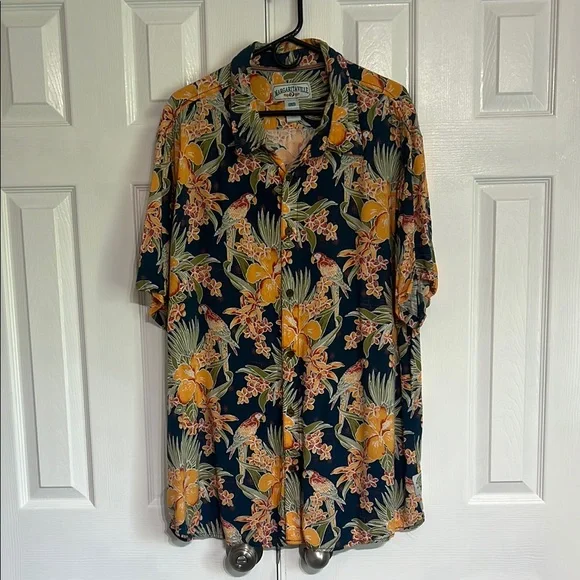 Margaritaville Mens Hawaiian Shirt Rayon Parrots Floral Tropic Jimmy Buffett - Picture 2 of 9